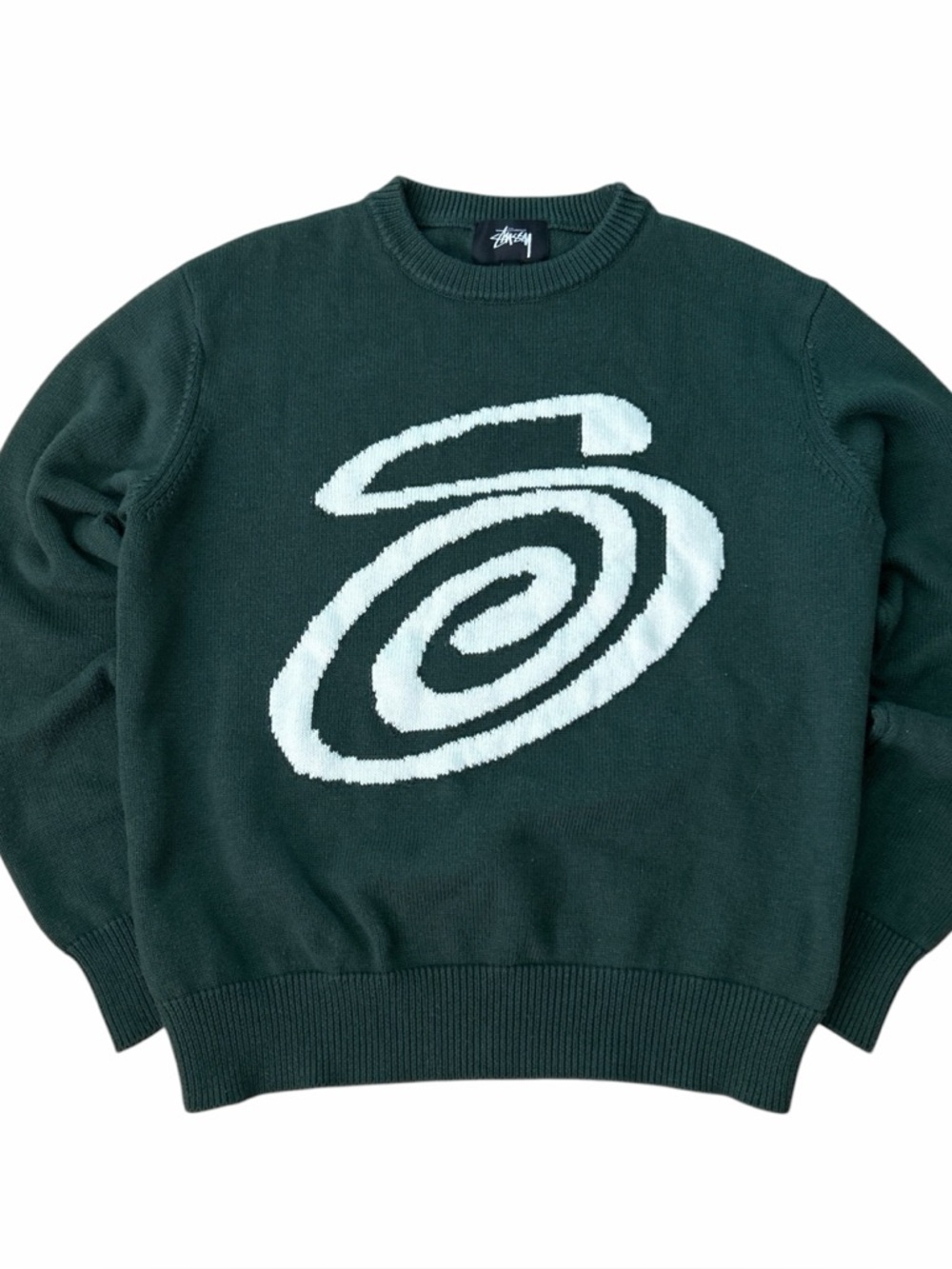 Stussy Dark Green Crewneck with White Spiral Logo